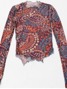 Urban Outfitters Multi-Color Paisley Mesh Mock Neck Top